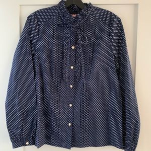 Edith and Ella navy blue heart pattern blouse.